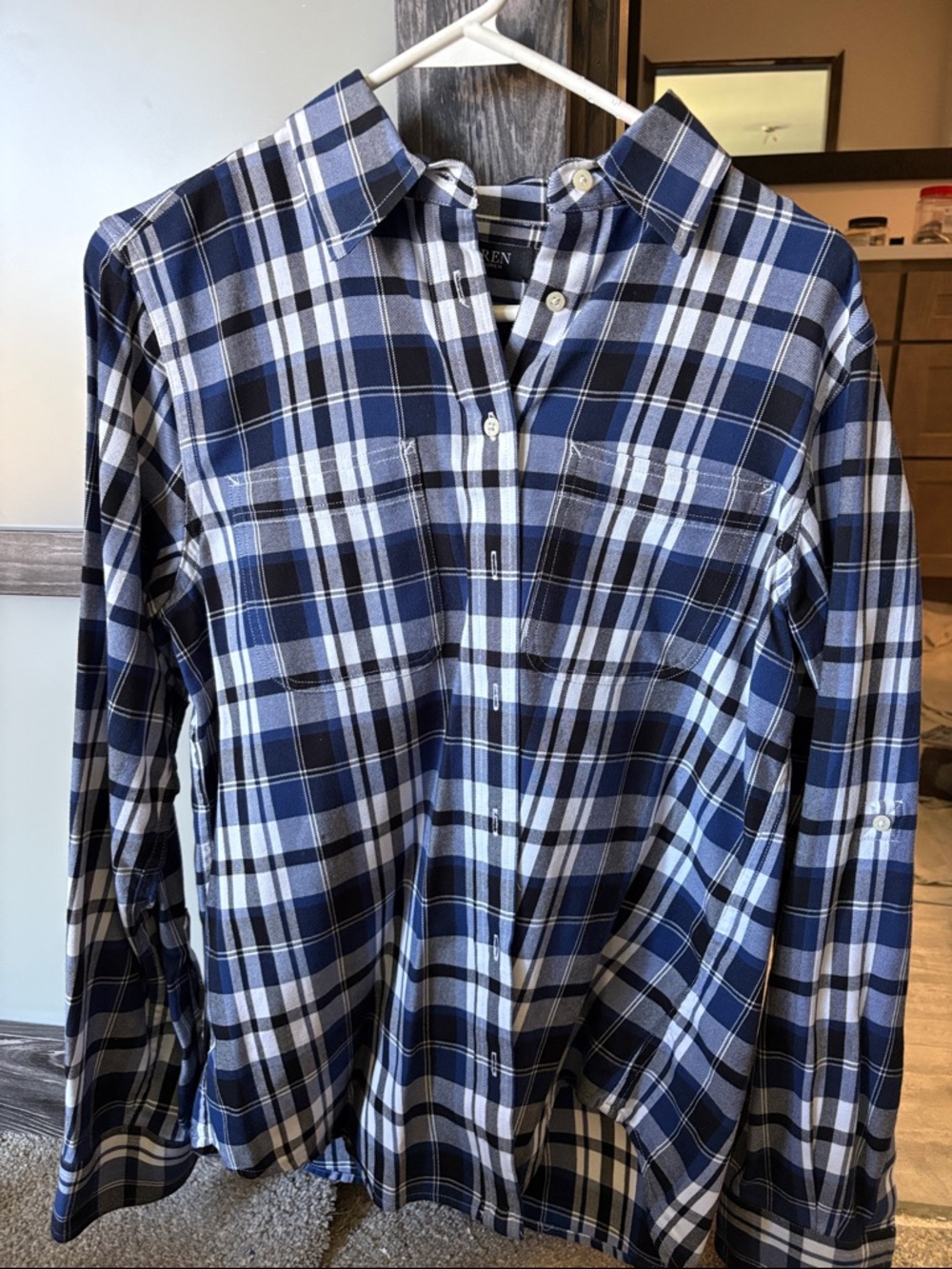 Ralph Lauren Navy and White Plaid Button-Down Shirt
